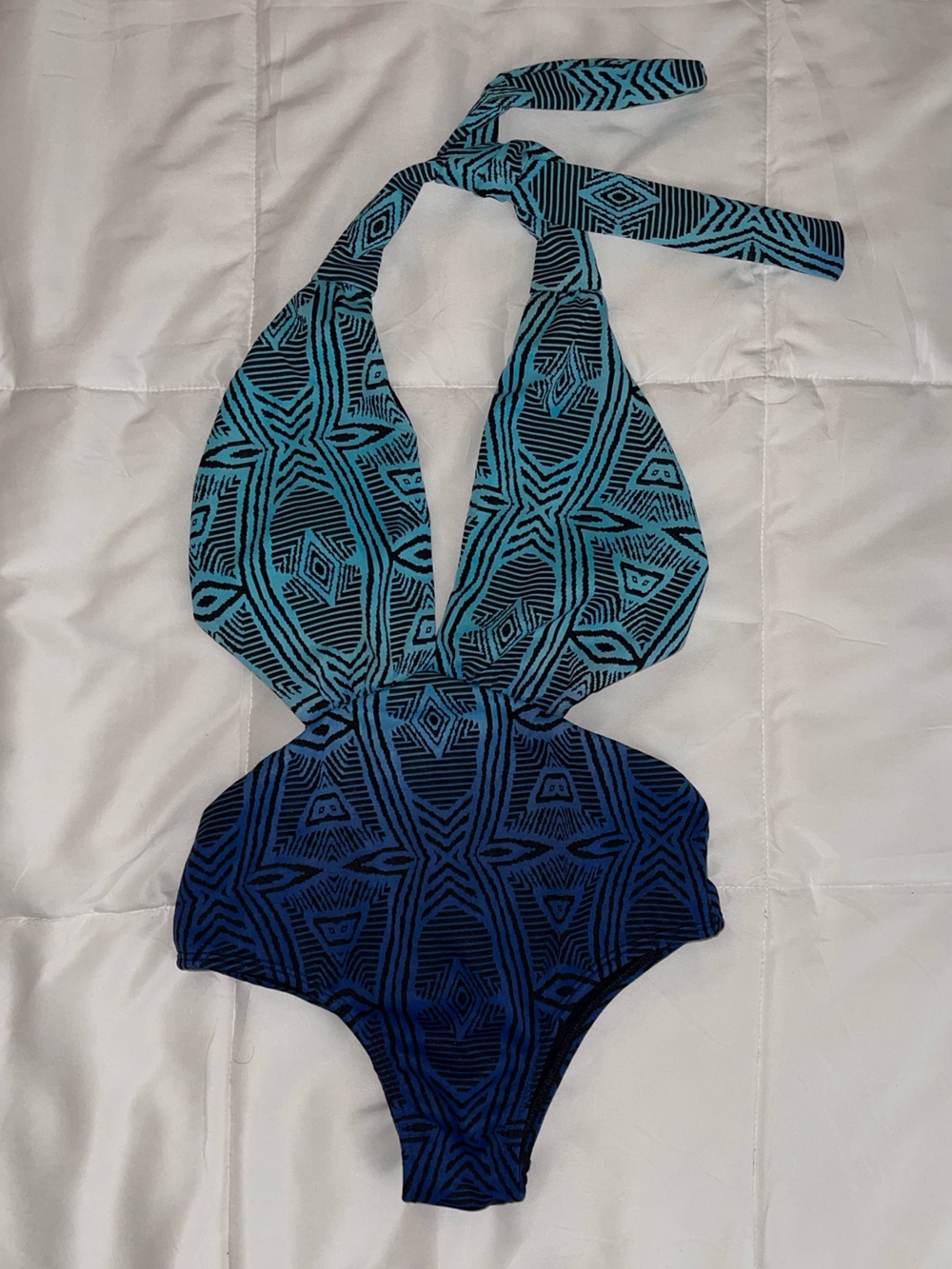 Blue & Teal Patterned One-Piece Swimsuit